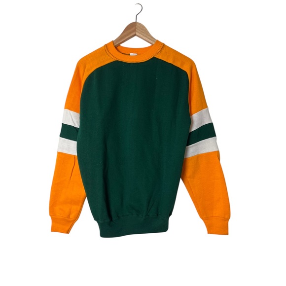 Vintage 70s 80s Raglan Pullover Sweatshirt Yellow Green M Mens 2416 - Picture 1 of 5